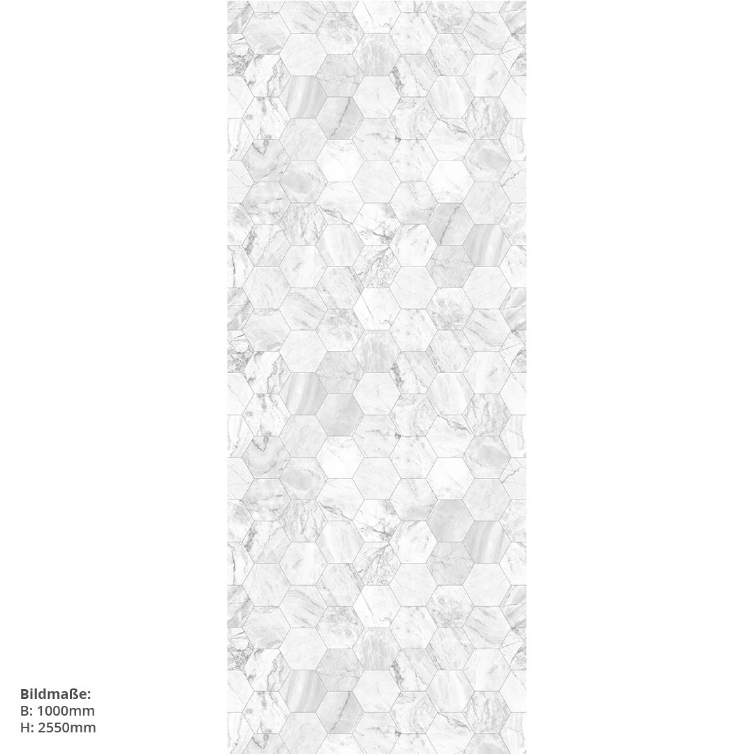 Marmor Hexagon Weiss, fugenlose Wandpaneele aus Alu-Verbund 3mm, Duschrückwand - duschrückwand-platten.de