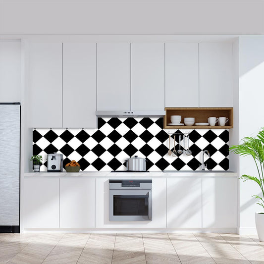 Checkered Diagonal, fugenlose Wandpaneele aus Alu-Verbund 3mm, Küchenrückwand - duschrückwand-platten.de