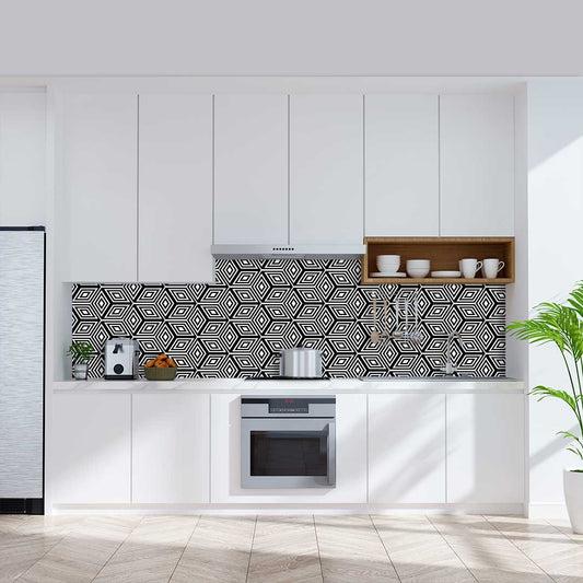 Hexagon Tapetenmotiv, fugenlose Wandpaneele aus Alu-Verbund 3mm, Küchenrückwand - duschrückwand-platten.de