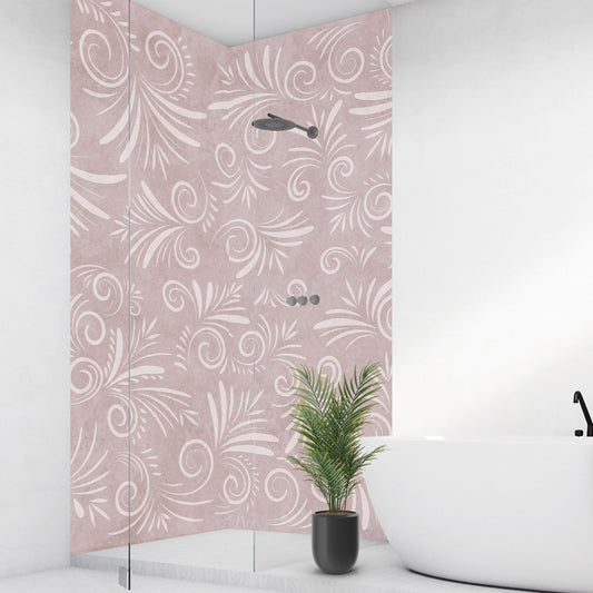Kalkstein Floral Rosa über Eck Set, fugenlose Wandpaneele aus Alu-Verbund 3mm, Duschrückwand - duschrückwand-platten.de