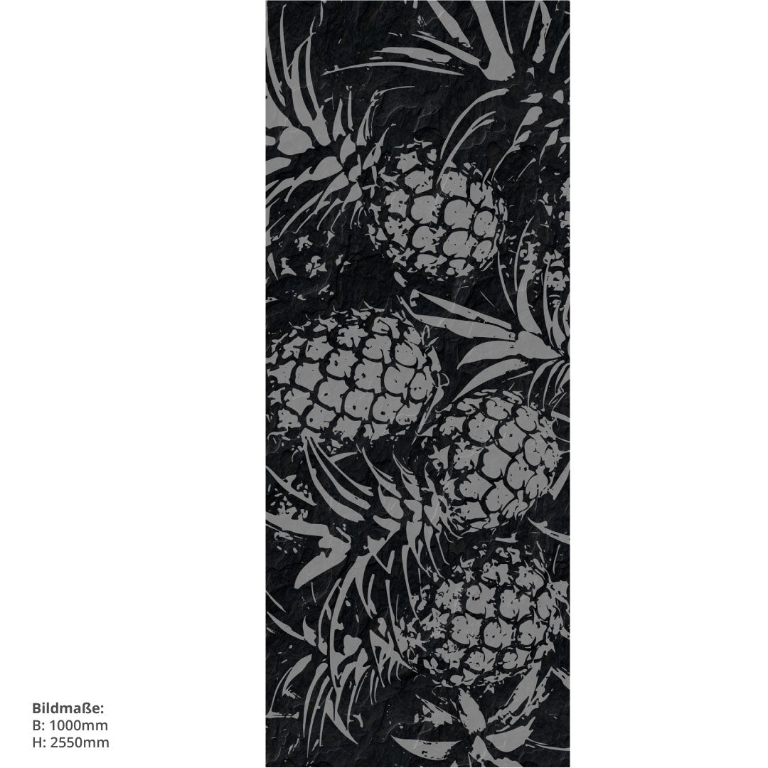 Ananas auf Schiefer Steinplatte, fugenlose Wandpaneele aus Alu-Verbund 3mm, Duschrückwand - duschrückwand-platten.de