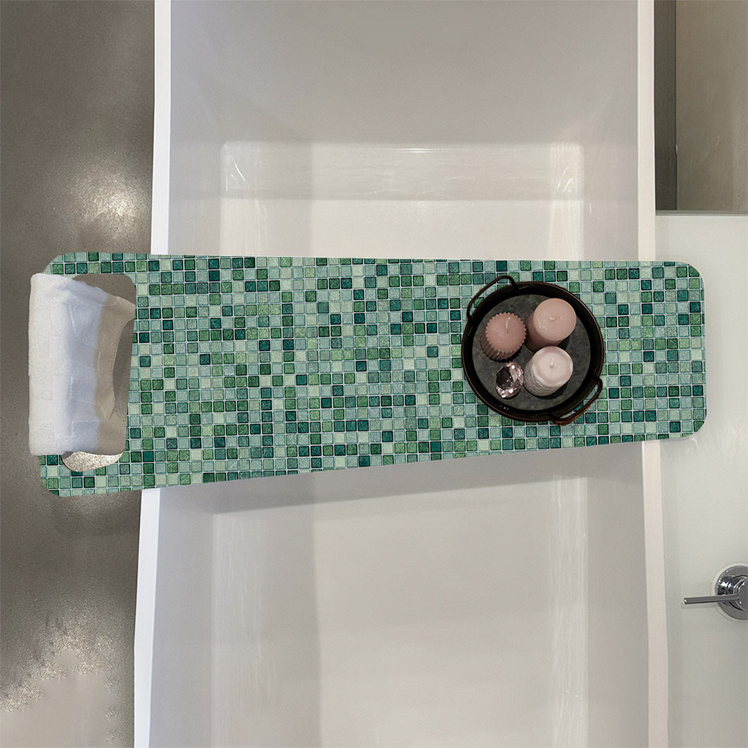 Mosaik Aqua Grün, Badewannenablage Alu-Verbund 6mm - duschrückwand-platten.de